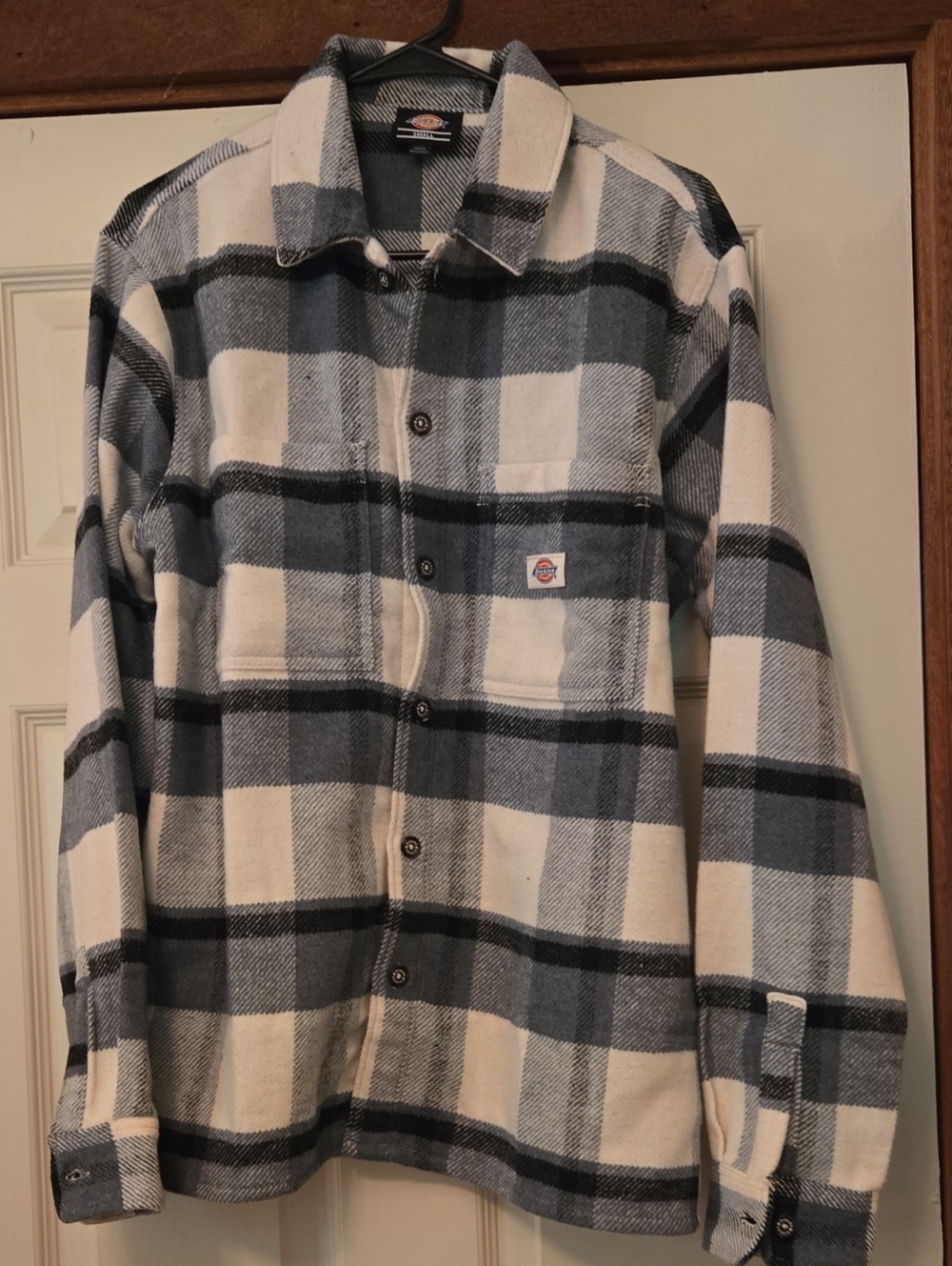 Men's Dickies Wool Blend Blue and White Plaid Button-Up Shirt/ Jacket Sz SM